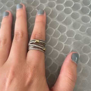 Double X Crossover Ring in Sterling Silver with 18K Yellow Gold